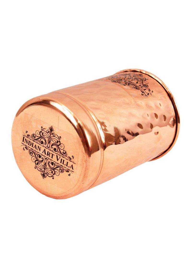 INDIAN ART VILLA Pure Copper Flate Hammered Glass Tumbler Each | 300 ml | 10.1 fl oz | 4-Piece Set - Indya