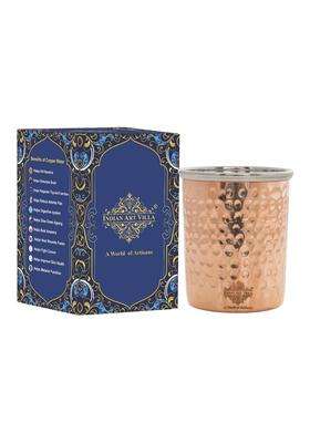 INDIAN ART VILLA Steel Copper Flat Hammered Glass | 300 ml | 10.1 fl oz