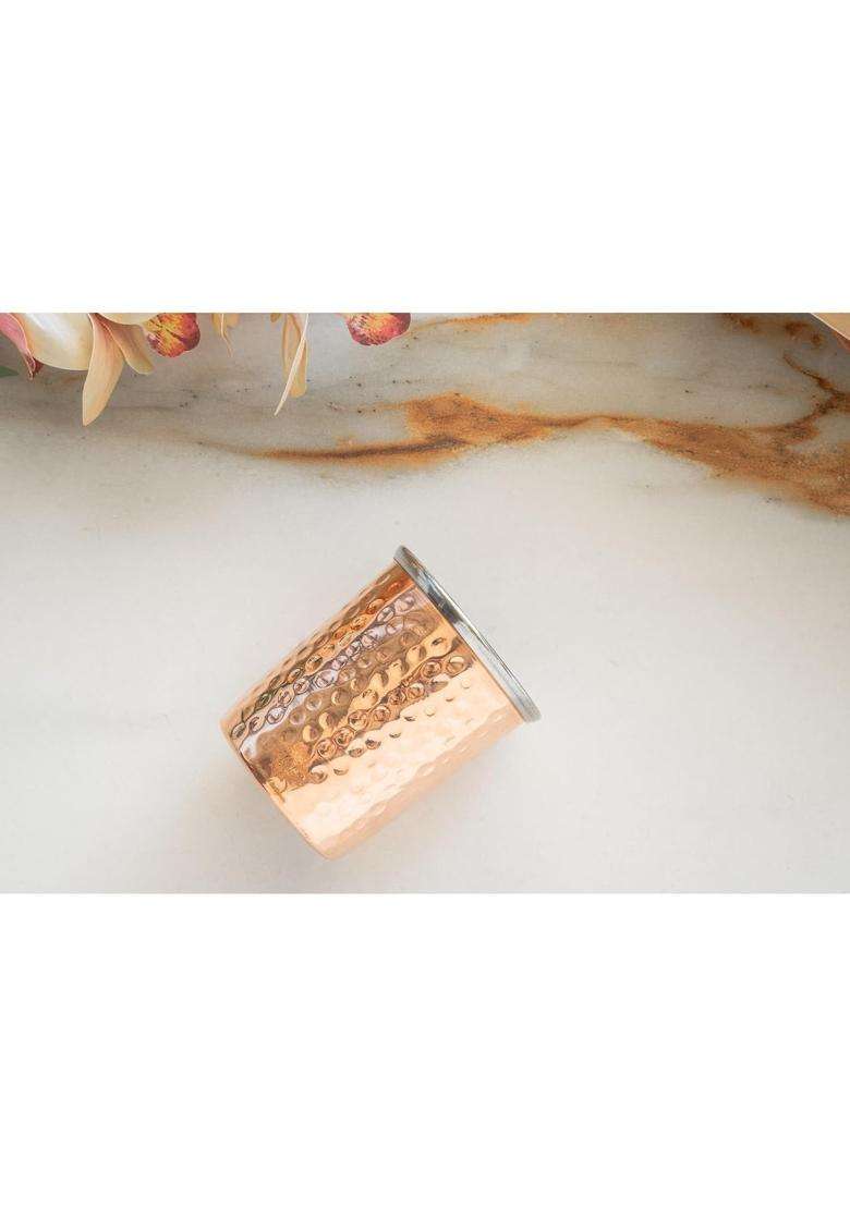 INDIAN ART VILLA Steel Copper Flat Hammered Glass | 300 ml | 10.1 fl oz - Indya