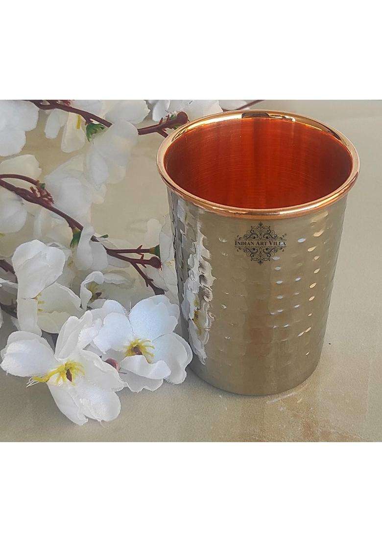 INDIAN ART VILLA Steel Copper Hammered Glass | 300 ml | 10.1 fl oz - Indya