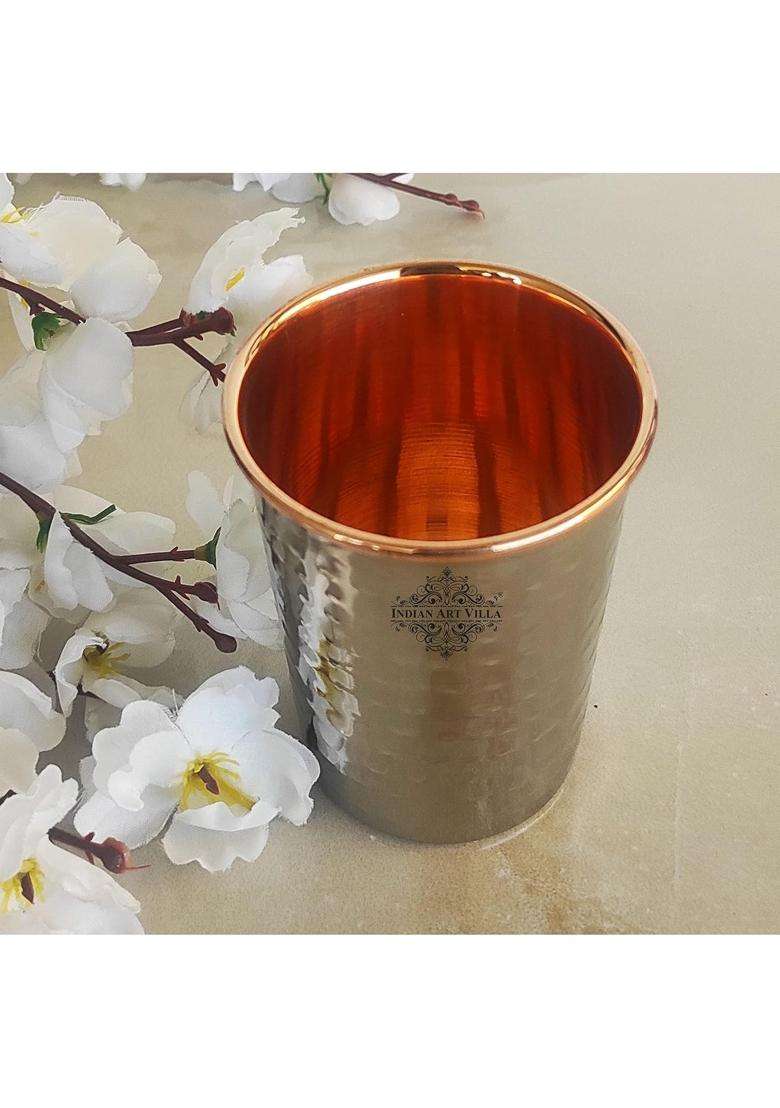 INDIAN ART VILLA Steel Copper Hammered Glass | 300 ml | 10.1 fl oz - Indya