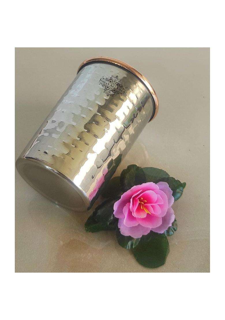 INDIAN ART VILLA Steel Copper Hammered Glass | 300 ml | 10.1 fl oz - Indya