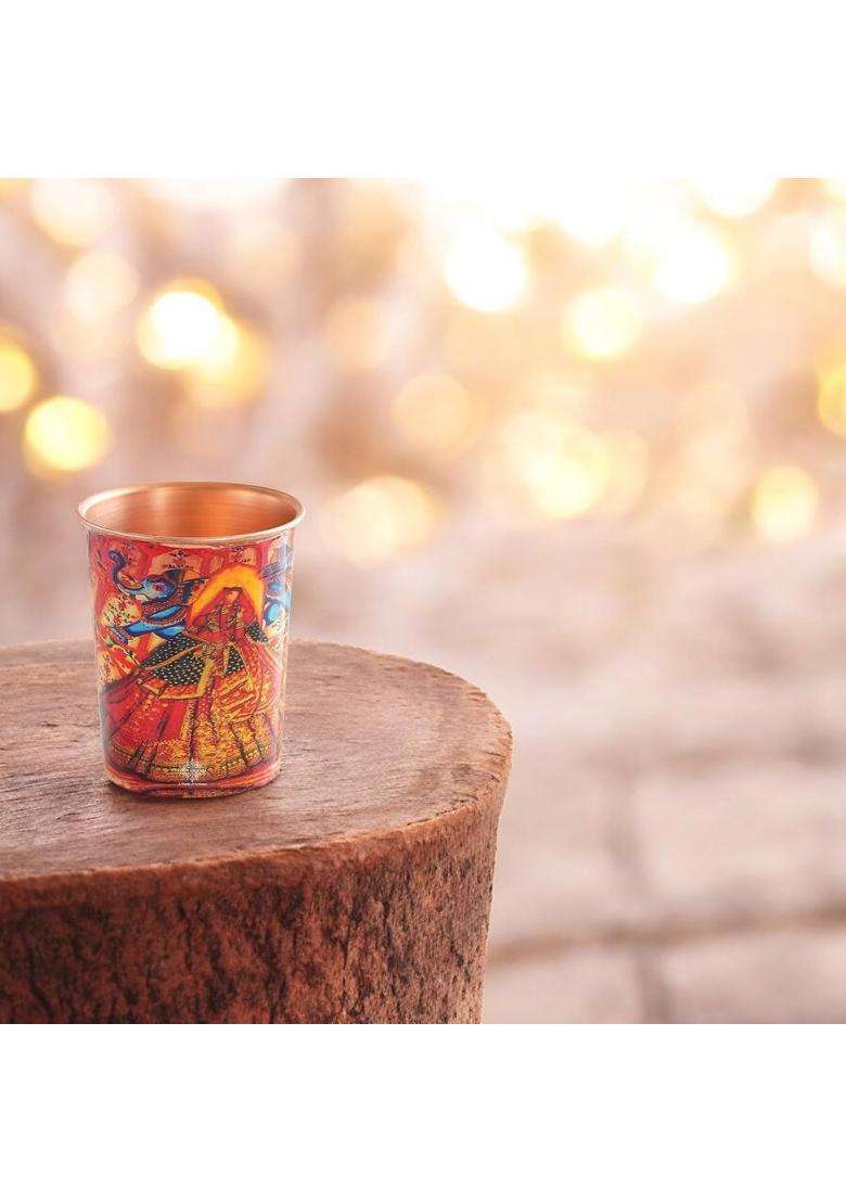 INDIAN ART VILLA Copper Glass Padharo Mhare Desh Royal Queen Theme | 275 ml | 9.3 fl oz - Indya