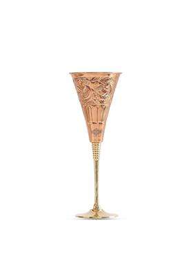 INDIAN ART VILLA Copper Flower Design Champagne Flute Glass | 200 ml | 6.8 fl oz | Handcrafted