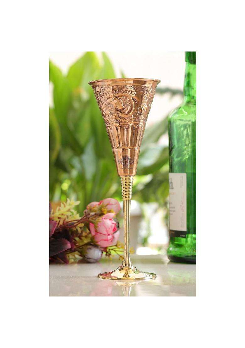 INDIAN ART VILLA Copper Flower Design Champagne Flute Glass | 200 ml | 6.8 fl oz | Handcrafted - Indya