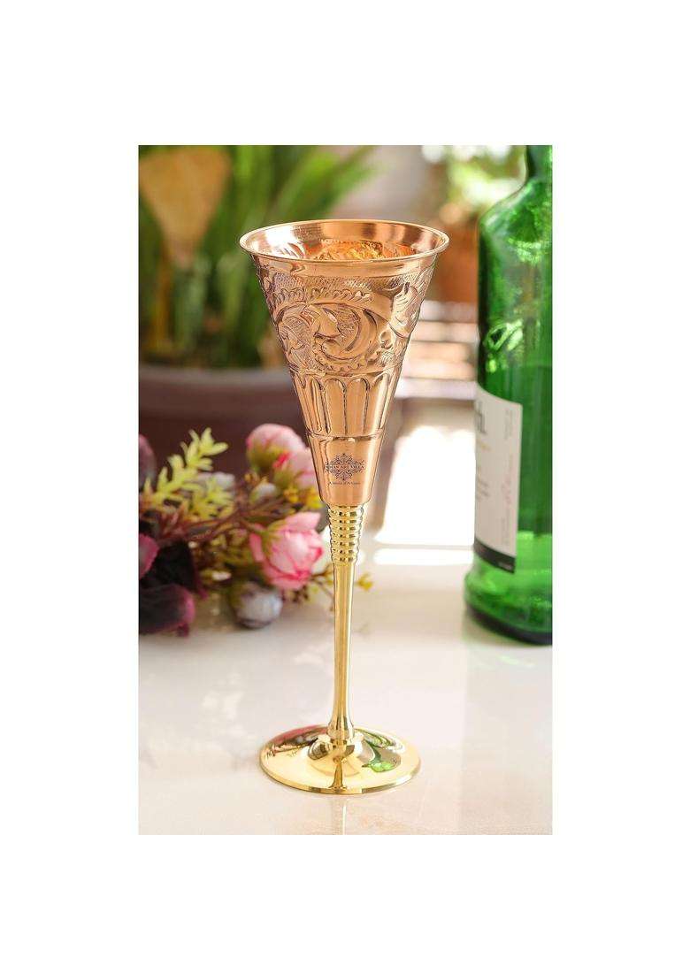 INDIAN ART VILLA Copper Flower Design Champagne Flute Glass | 200 ml | 6.8 fl oz | Handcrafted - Indya
