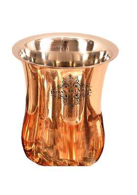 INDIAN ART VILLA Steel Copper Curved Glass | 300 ml | 10.1 fl oz | Handcrafted