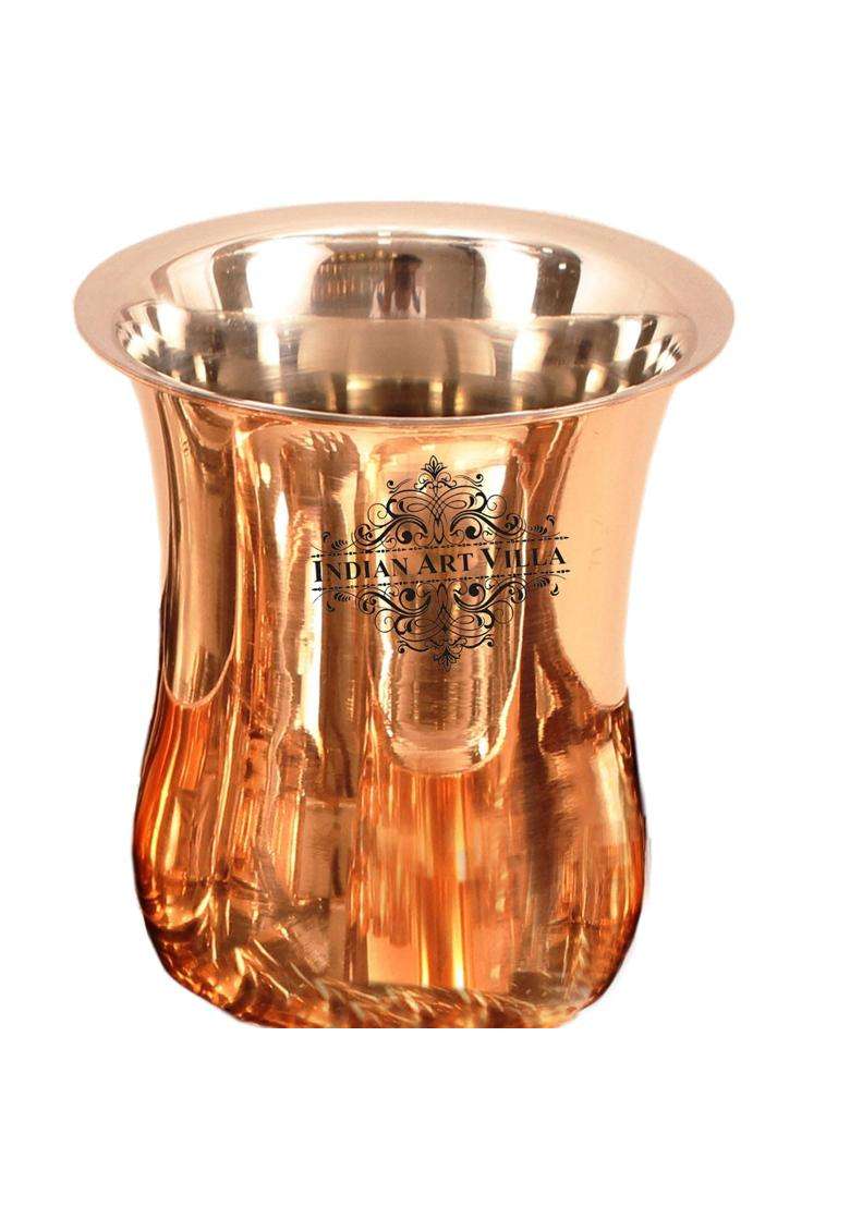 INDIAN ART VILLA Steel Copper Curved Glass | 300 ml | 10.1 fl oz | Handcrafted - Indya