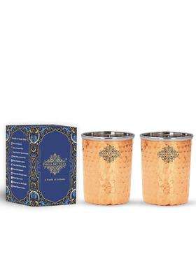 INDIAN ART VILLA Steel Copper Glass Tumbler | 300 ml | 10.1 fl oz | 2-Piece Set