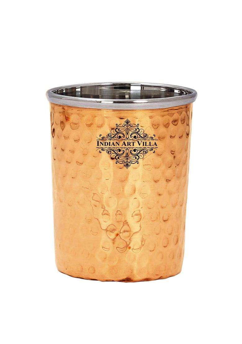 INDIAN ART VILLA Steel Copper Glass Tumbler | 300 ml | 10.1 fl oz | 2-Piece Set - Indya