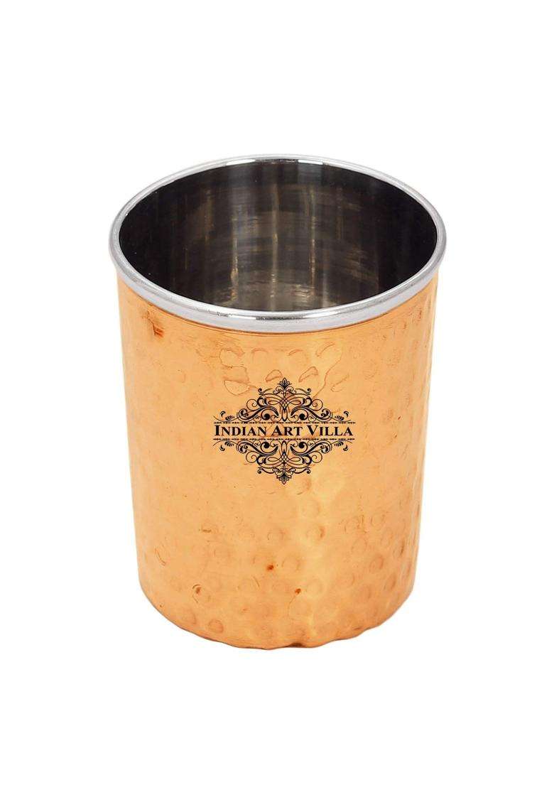 INDIAN ART VILLA Steel Copper Glass Tumbler | 300 ml | 10.1 fl oz | 2-Piece Set - Indya
