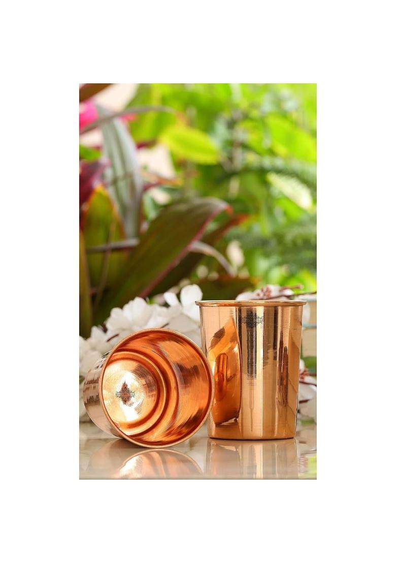 INDIAN ART VILLA Copper Glass Tumbler Cup | 300 ml | 10.1 fl oz | 2-Piece Set - Indya