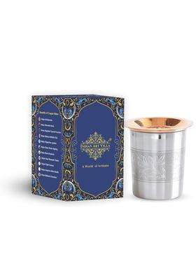 INDIAN ART VILLA Embossed Design Steel Copper Glass Tumbler Cup | 250 ml | 8.5 fl oz