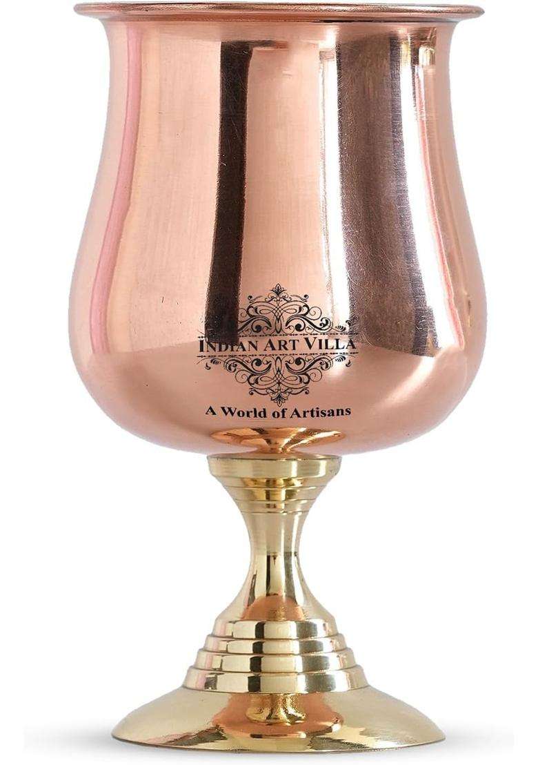 INDIAN ART VILLA Steel Copper Goblet Glass with Brass Bottom | 300 ml | 10.1 fl oz | Handcrafted - Indya