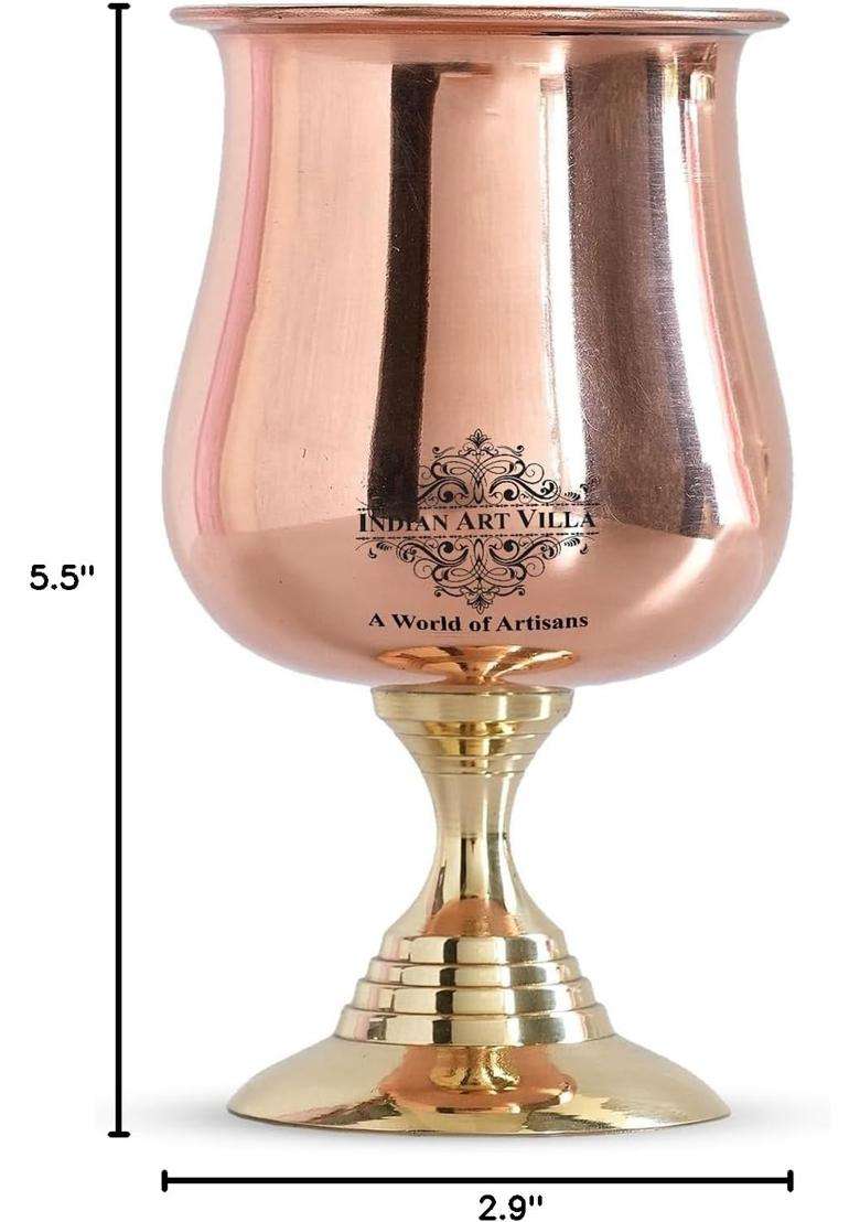 INDIAN ART VILLA Steel Copper Goblet Glass with Brass Bottom | 300 ml | 10.1 fl oz | Handcrafted - Indya