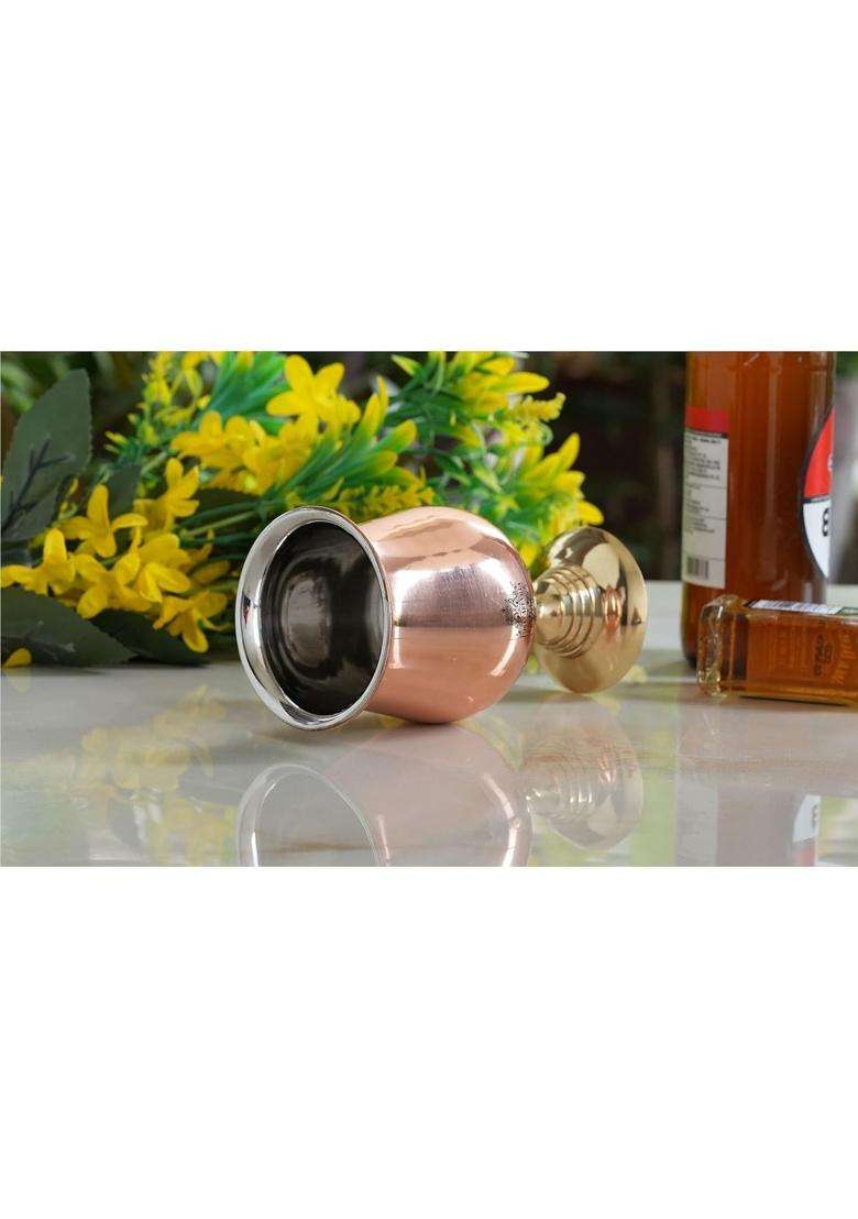 INDIAN ART VILLA Steel Copper Goblet Glass with Brass Bottom | 300 ml | 10.1 fl oz | Handcrafted - Indya