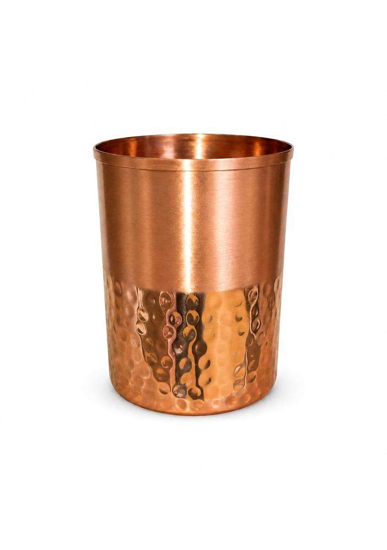 AANYA HOME CRAFT Aanya Homecraft Copper Glass Half Hammered | 400 ml | 13.5 fl oz | 10 cm | 3.9 Inch - Indya