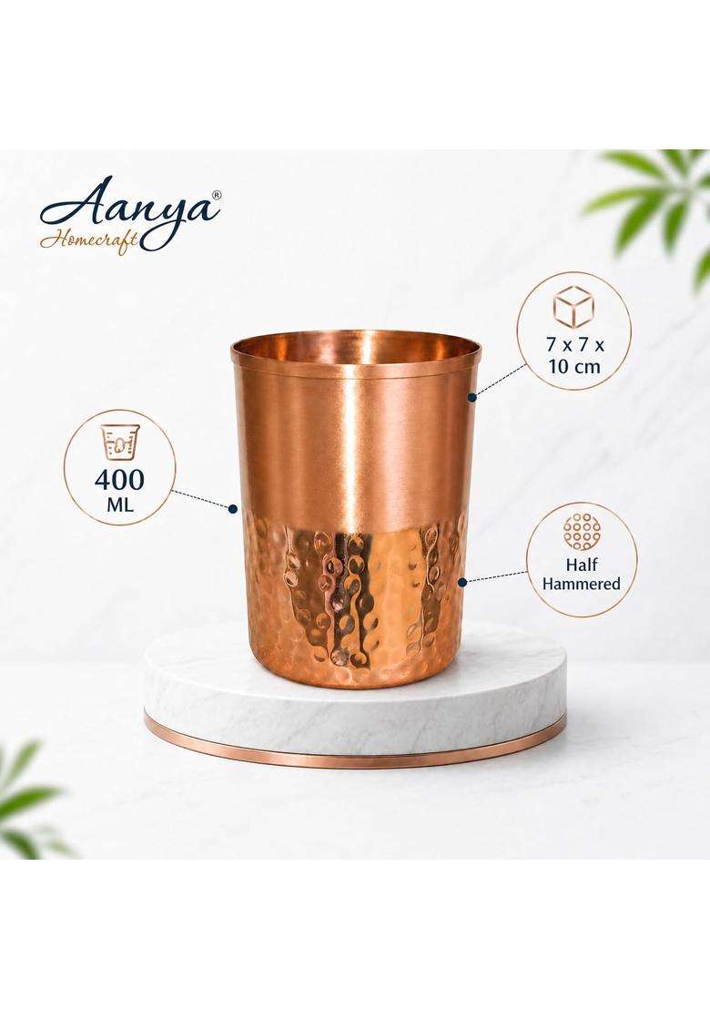 AANYA HOME CRAFT Aanya Homecraft Copper Glass Half Hammered | 400 ml | 13.5 fl oz | 10 cm | 3.9 Inch - Indya