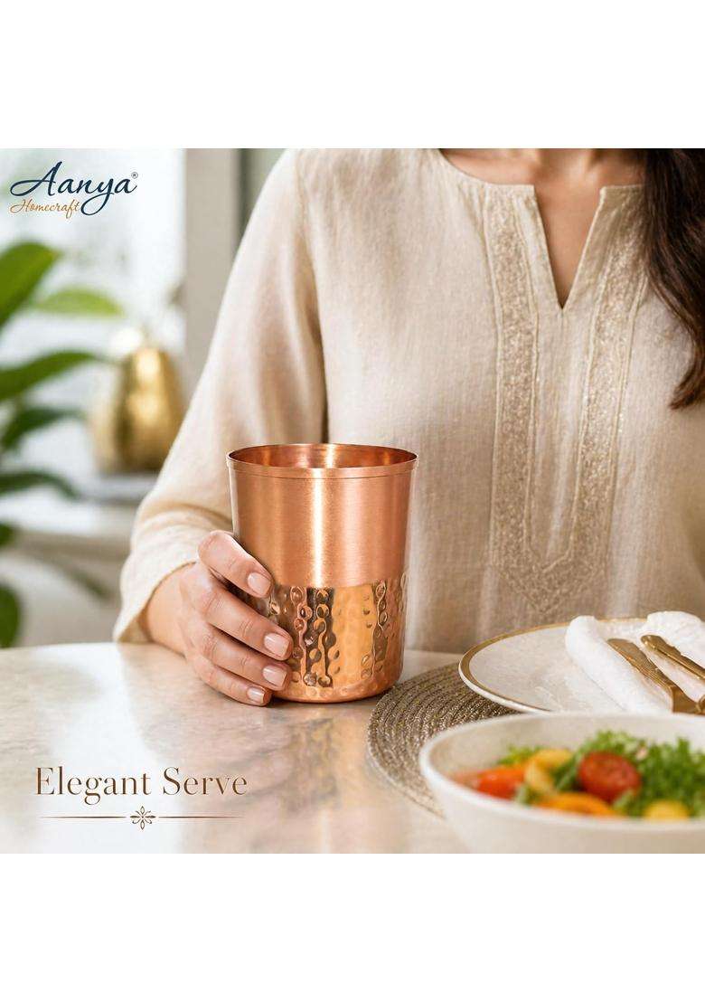 AANYA HOME CRAFT Aanya Homecraft Copper Glass Half Hammered | 400 ml | 13.5 fl oz | 10 cm | 3.9 Inch - Indya