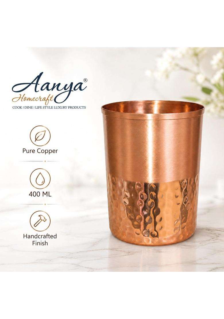 AANYA HOME CRAFT Aanya Homecraft Copper Glass Half Hammered | 400 ml | 13.5 fl oz | 10 cm | 3.9 Inch - Indya