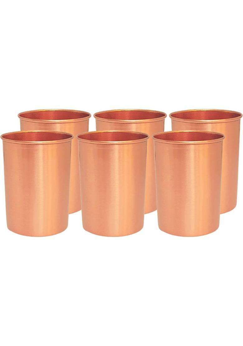 The Indian Aura Copper Glass for Water | 350 ml | 11.8 fl oz | 6-Piece Set - Indya