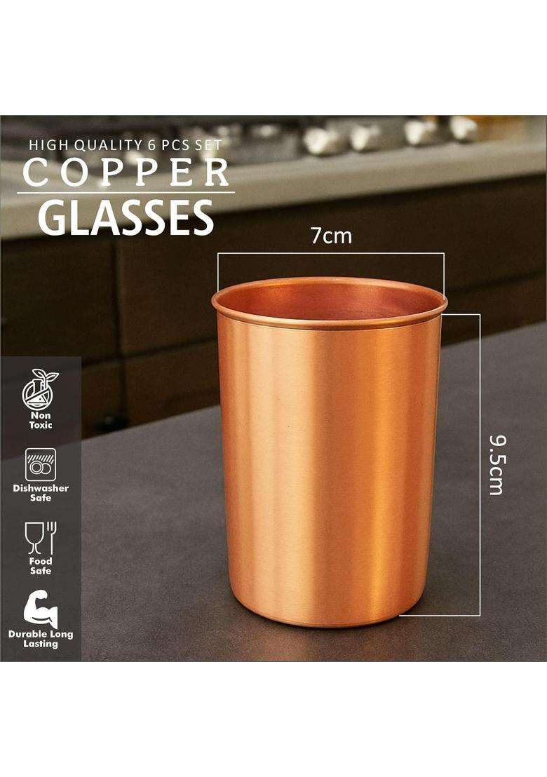 The Indian Aura Copper Glass for Water | 350 ml | 11.8 fl oz | 6-Piece Set - Indya