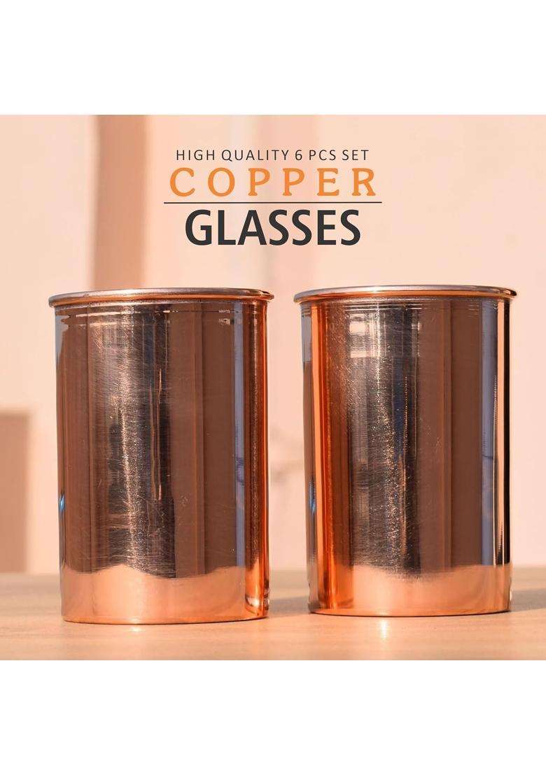 The Indian Aura Copper Glass for Water | 350 ml | 11.8 fl oz | 6-Piece Set - Indya