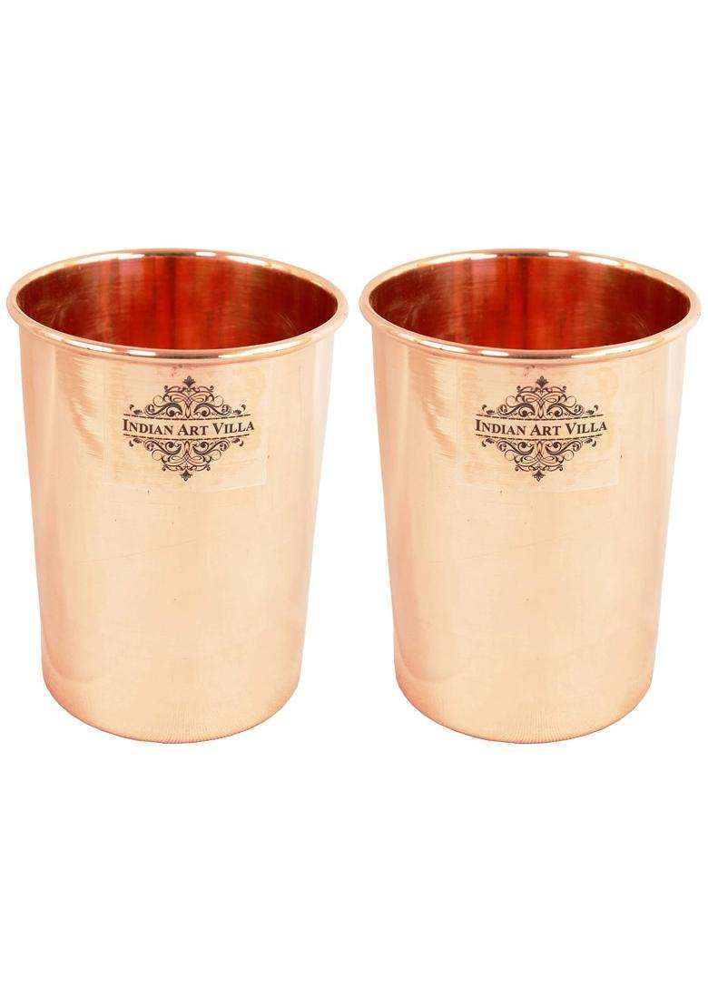 INDIAN ART VILLA Pure Copper Drinkware Gift Set of Plain Shine Finish Design 1 Bottle and 2 Glass | 600 ml | 20.3 fl oz - Indya