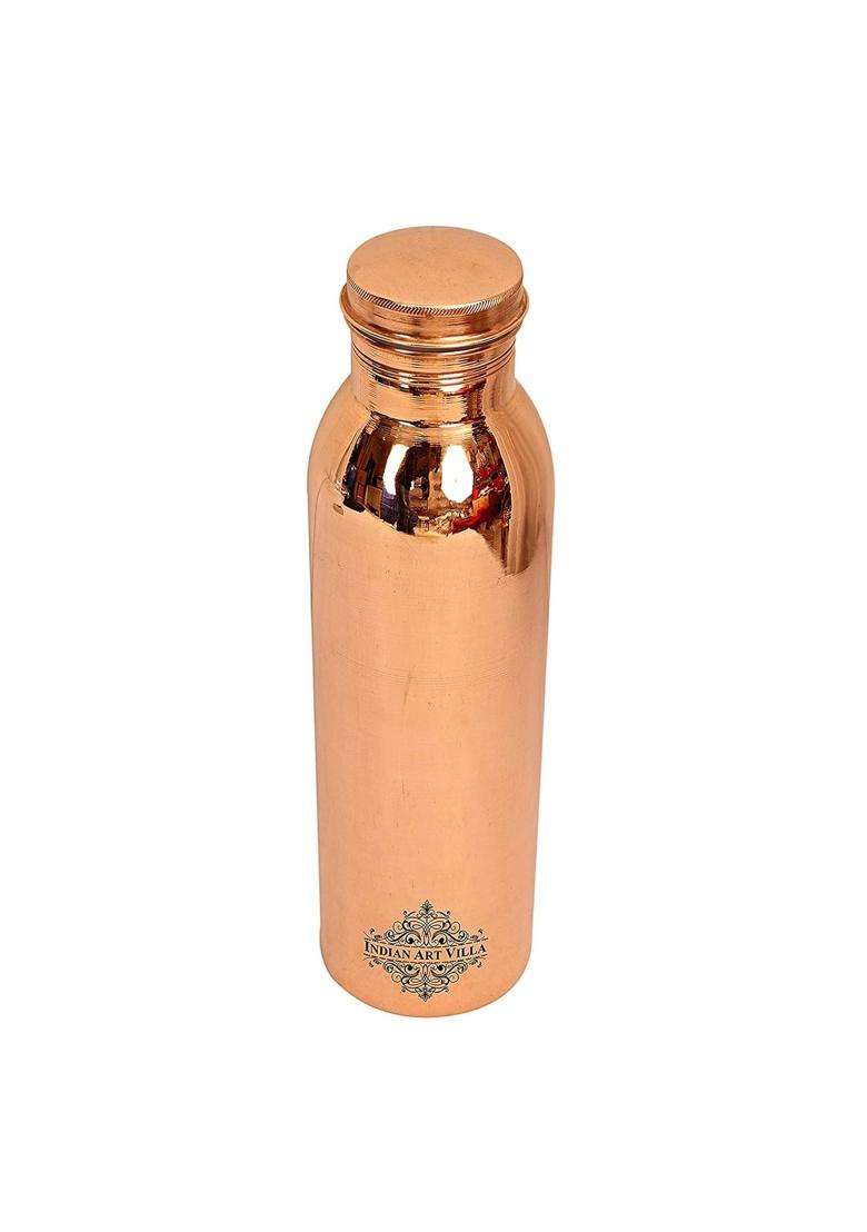INDIAN ART VILLA Pure Copper Drinkware Gift Set of Plain Shine Finish Design 1 Bottle and 2 Glass | 600 ml | 20.3 fl oz - Indya
