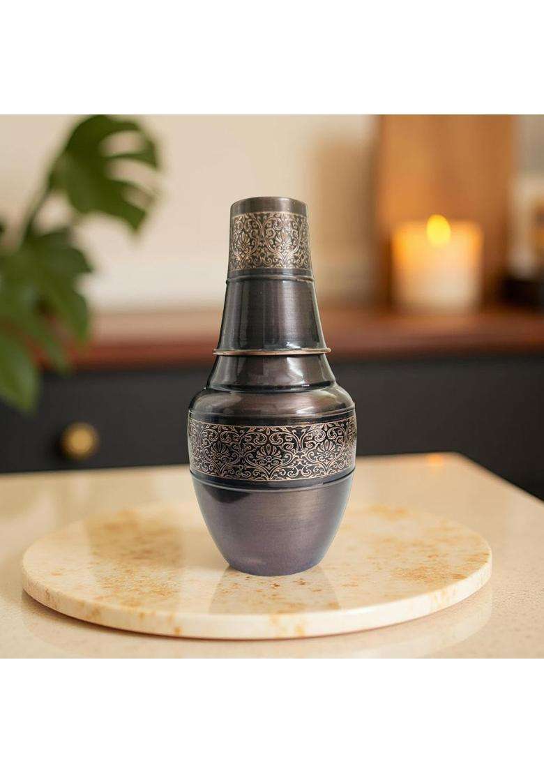 Lupaava Pure Copper Matka Water Pot with Matching Glass | 1800 ml | 60.9 fl oz - Indya