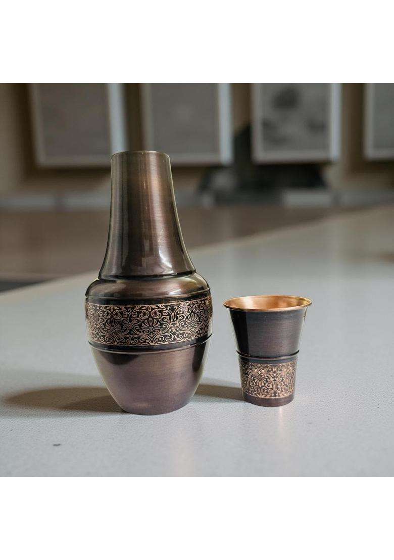 Lupaava Pure Copper Matka Water Pot with Matching Glass | 1800 ml | 60.9 fl oz - Indya