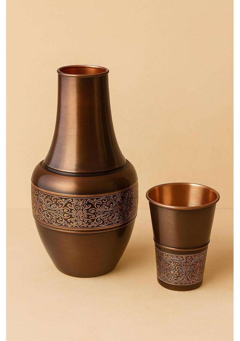 Lupaava Pure Copper Matka Water Pot with Matching Glass | 1800 ml | 60.9 fl oz - Indya