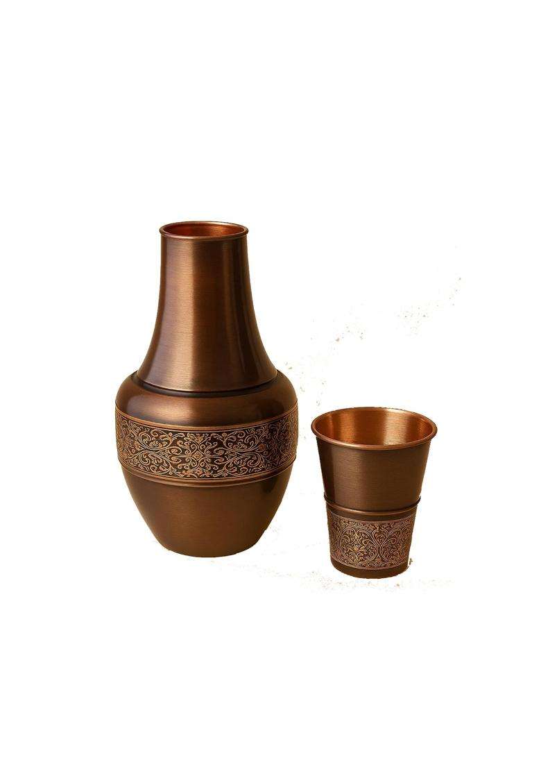 Lupaava Pure Copper Matka Water Pot with Matching Glass | 1800 ml | 60.9 fl oz - Indya