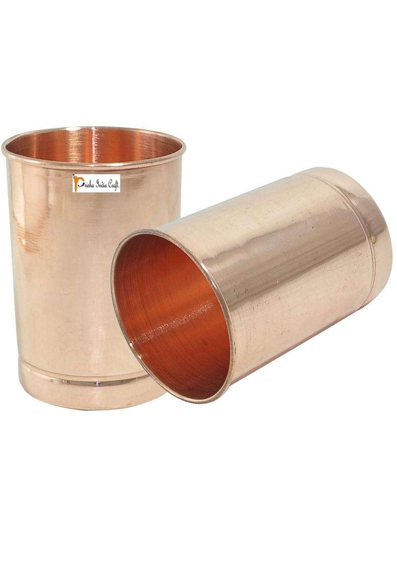 Prisha India Craft Copper Glass Tumbler Cup | 300 ml | 10.1 fl oz | 6-Piece Set - Indya
