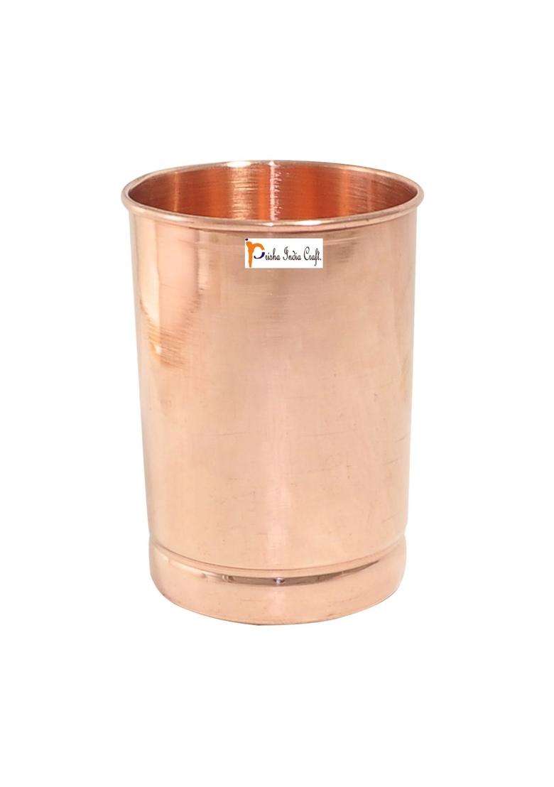 Prisha India Craft Copper Glass Tumbler Cup | 300 ml | 10.1 fl oz | 6-Piece Set - Indya