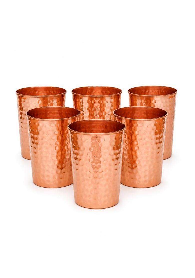 AANYA HOME CRAFT Aanaya Homecraft Hammered Copper Drinking Glasses | 400 ml | 13.5 fl oz | 6-Piece Set - Indya