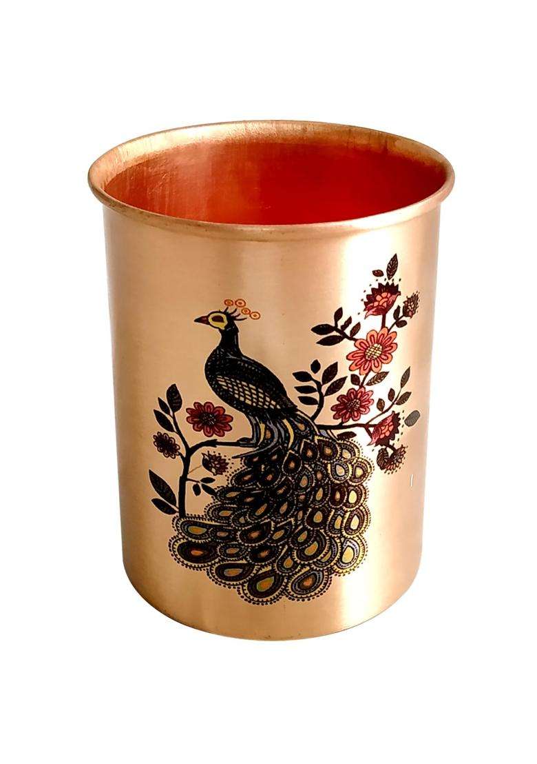 Prisha India Craft Printed Copper Glass Tumbler | 300 ml | 10.1 fl oz - Indya