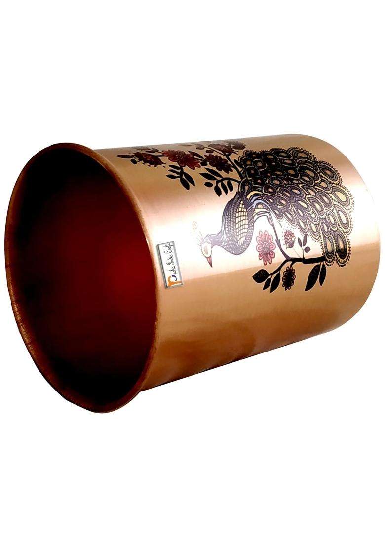 Prisha India Craft Printed Copper Glass Tumbler | 300 ml | 10.1 fl oz - Indya