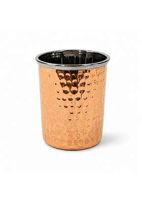 SHIV SHAKTI ARTS Copper Glass with Stainless Steel Interior | 300 ml | 10.1 fl oz | 4 Inch | Hammered Finish