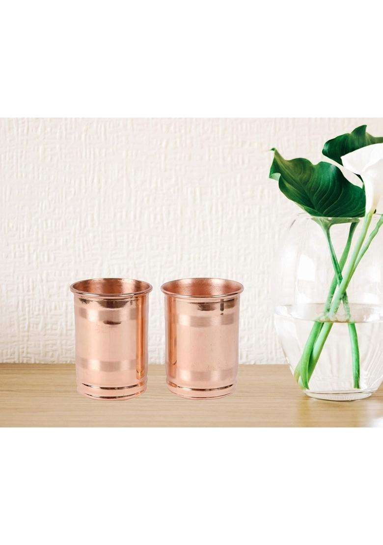 JAIPUR ACE Copper Glass Water Tumbler | 300 ml | 10.1 fl oz | 2-Piece Set - Indya