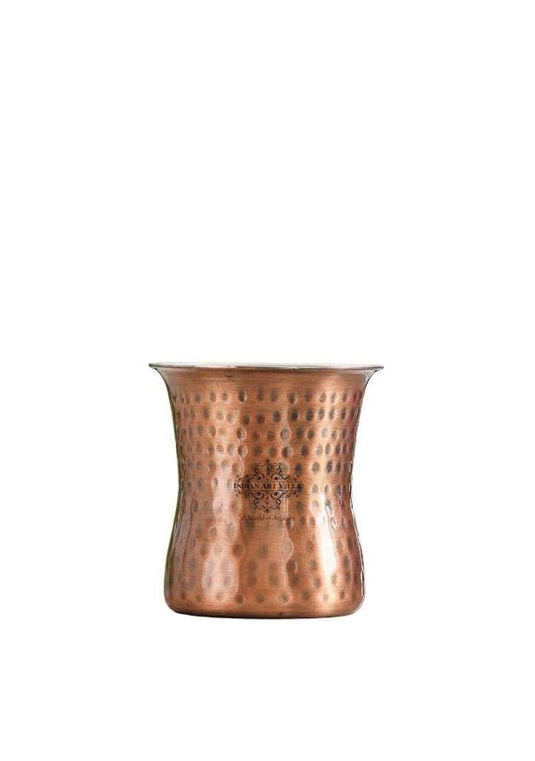INDIAN ART VILLA Steel Copper Glass | 250 ml | 8.5 fl oz | Pack of 2 | Hammered Finish - Indya