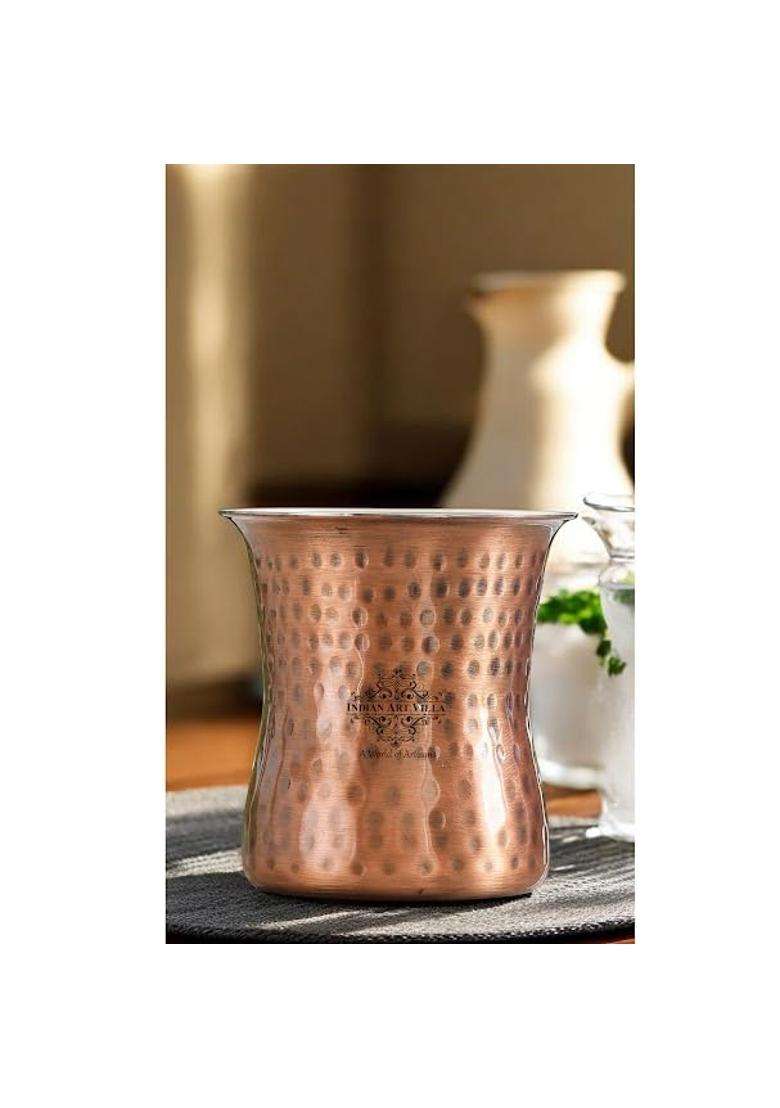 INDIAN ART VILLA Steel Copper Glass | 250 ml | 8.5 fl oz | Pack of 2 | Hammered Finish - Indya