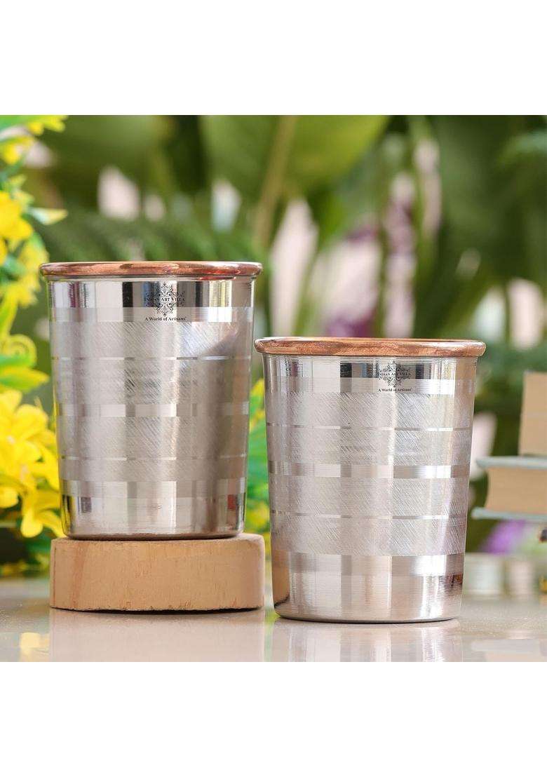 INDIAN ART VILLA Steel Copper Luxury Glass | 250 ml | 8.5 fl oz | 2-Piece Set - Indya