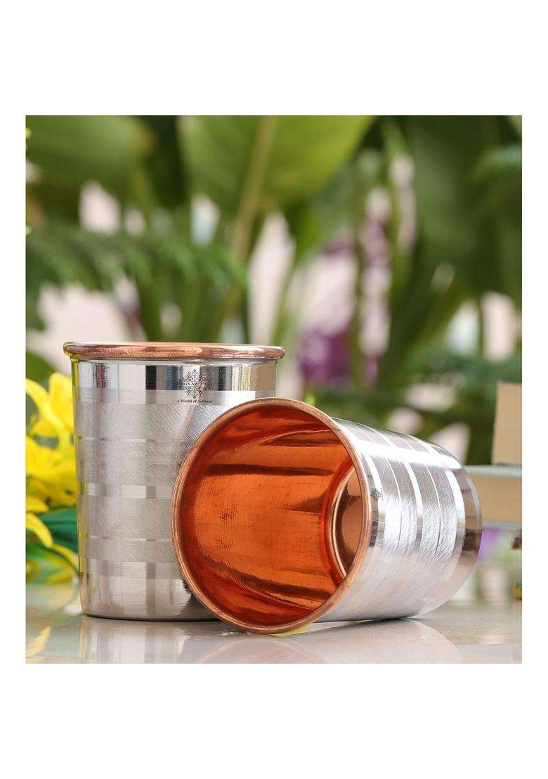 INDIAN ART VILLA Steel Copper Luxury Glass | 250 ml | 8.5 fl oz | 2-Piece Set - Indya