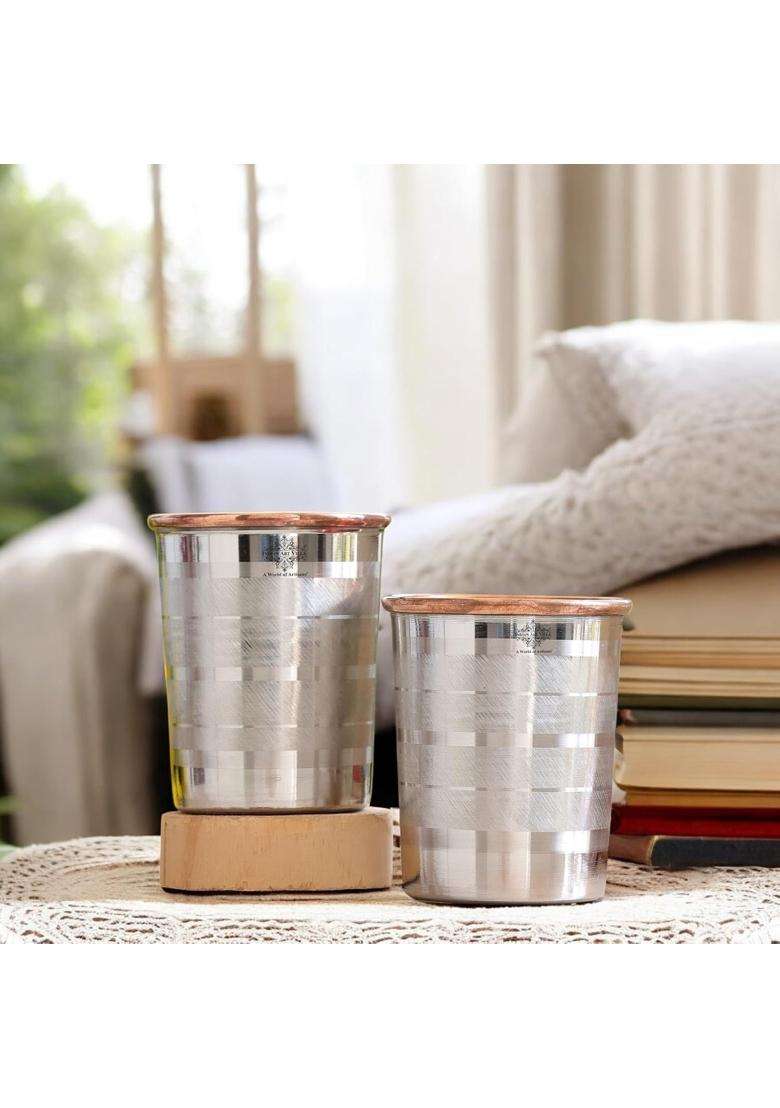 INDIAN ART VILLA Steel Copper Luxury Glass | 250 ml | 8.5 fl oz | 2-Piece Set - Indya