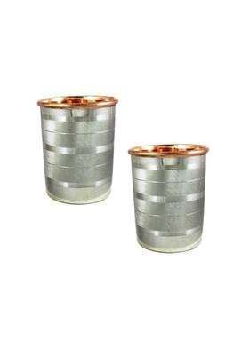 Copper-Master Pure Copper Steel Glass Tumbler Drinkware with Copper Inside and Steel Outside | 300 ml | 10.1 fl oz | 2-Piece Set