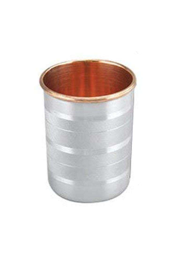 Copper-Master Pure Copper Steel Glass Tumbler Drinkware with Copper Inside and Steel Outside | 300 ml | 10.1 fl oz | 2-Piece Set - Indya