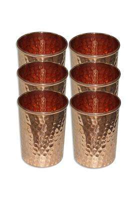 Prisha India Craft Hammered Copper Glass Tumbler | 250 ml | 8.5 fl oz | 6-Piece Set