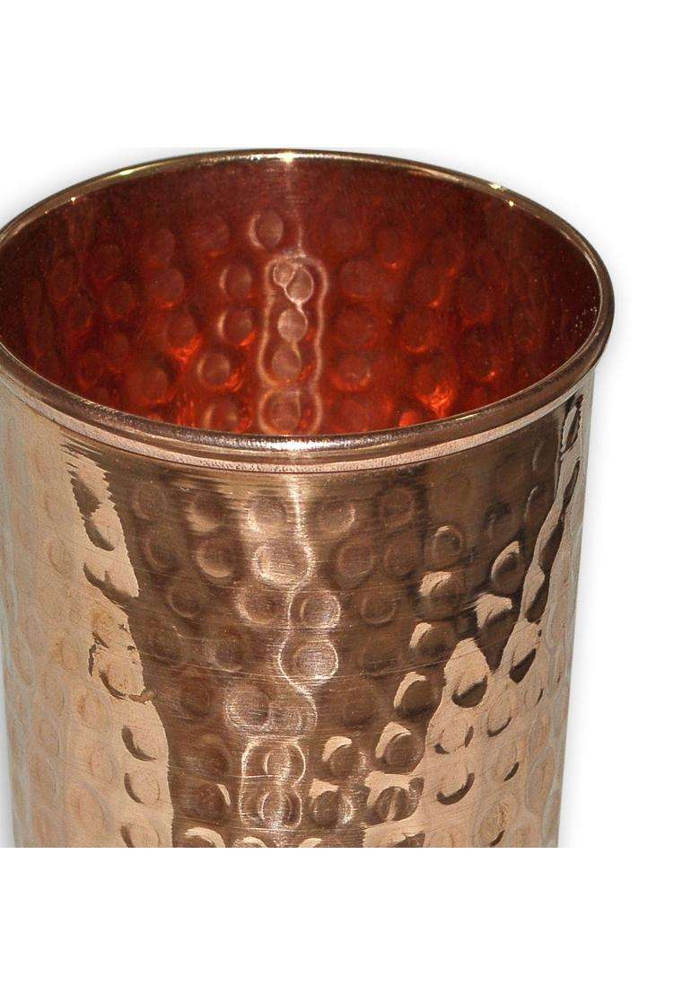 Prisha India Craft Hammered Copper Glass Tumbler | 250 ml | 8.5 fl oz | 6-Piece Set - Indya
