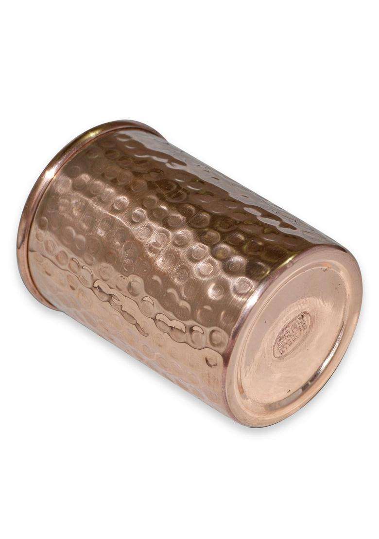 Prisha India Craft Hammered Copper Glass Tumbler | 250 ml | 8.5 fl oz | 6-Piece Set - Indya